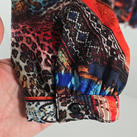 {NY Collection} Women's Abstract Print Long Sleeve Button Down Blouse - Size S - Picture 7 of 11